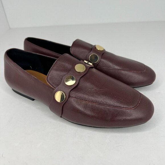 Kensie Womens Rayna Auburn Leather Gold Studs Slip On Flats Size 7 M Loafers - Picture 2 of 9